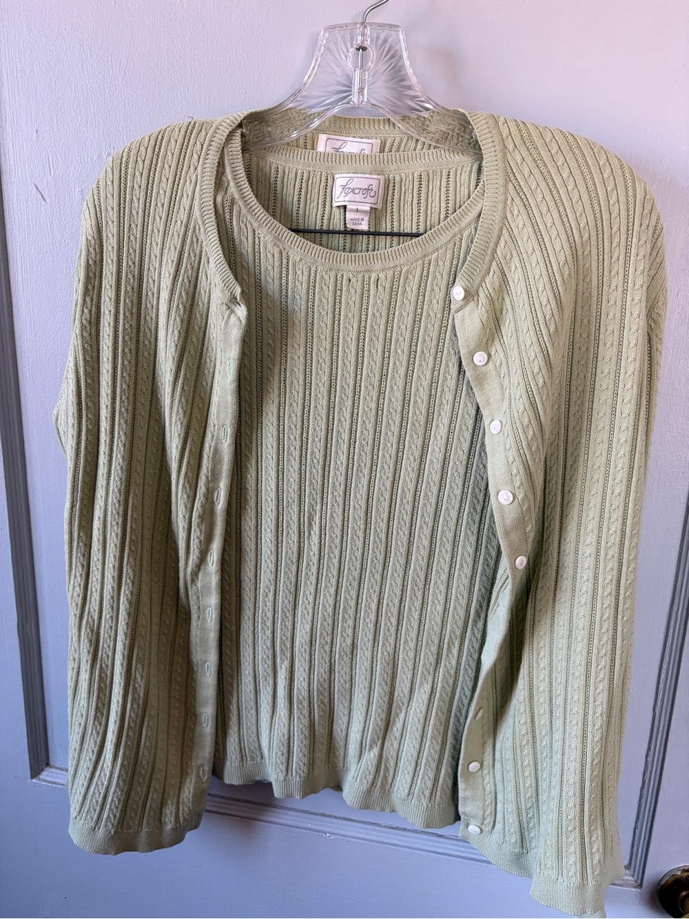 Foxcroft Two-Piece Knit Sweater Set — Light Sage Green 7-14